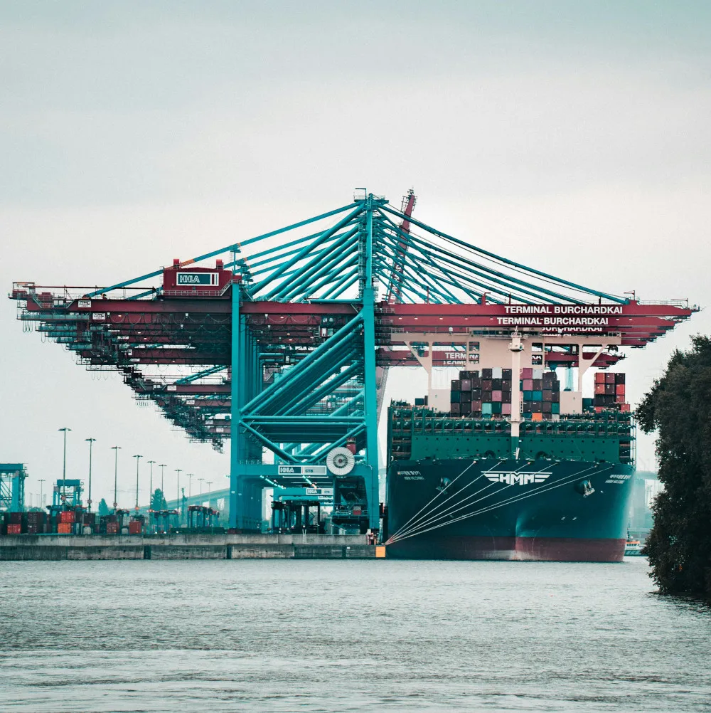 A large number of containers with CBAM goods at a container terminal in Europe